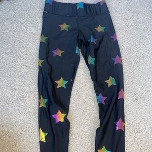 Terez black rainbow star leggings, size Small